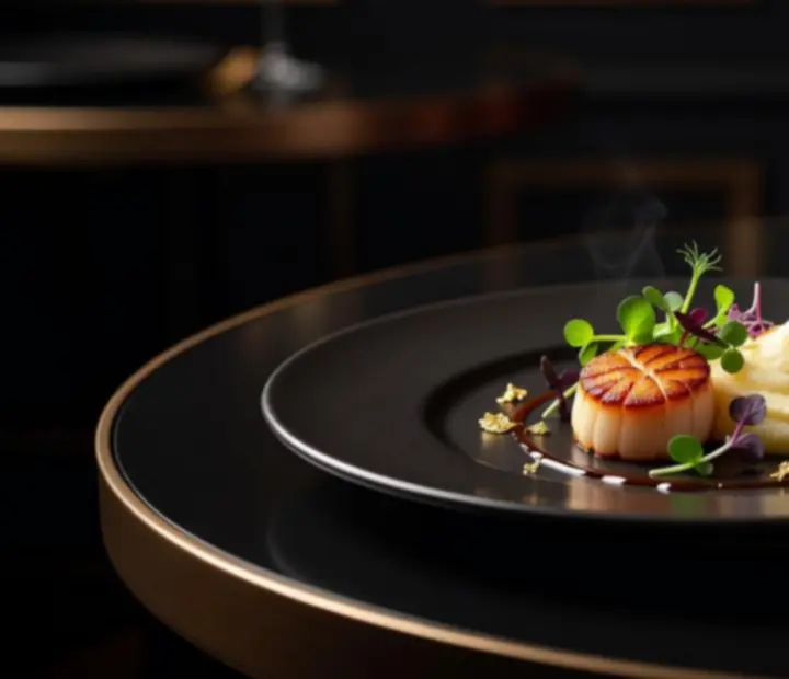 Assiette gastronomique dressée comme une œuvre d’art au restaurant Francia Rouge