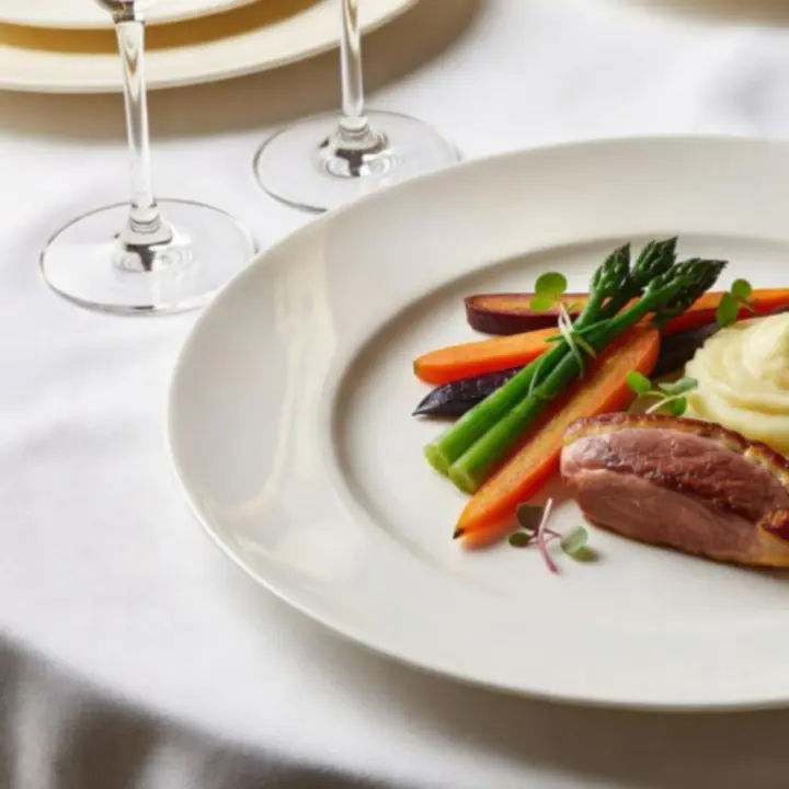 Gros plan sur un plat gastronomique raffiné signé Francia Rouge