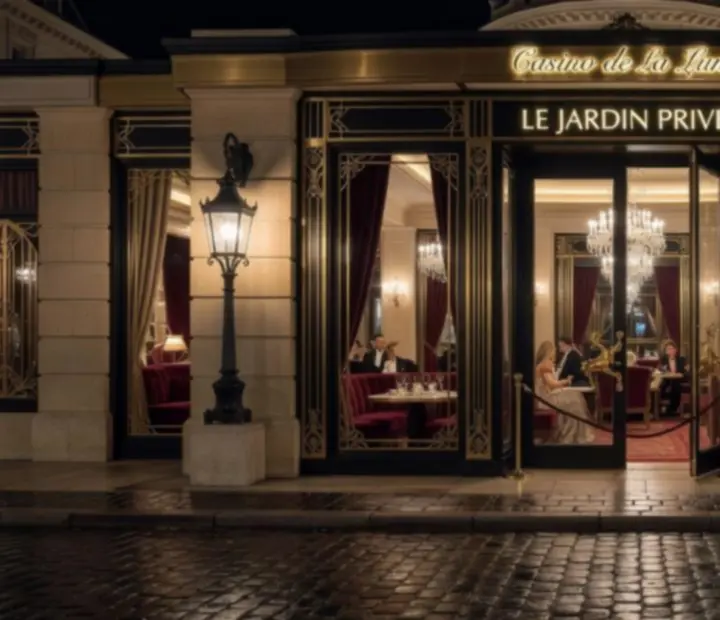 Entrée du restaurant Francia Rouge dans le casino, de nuit