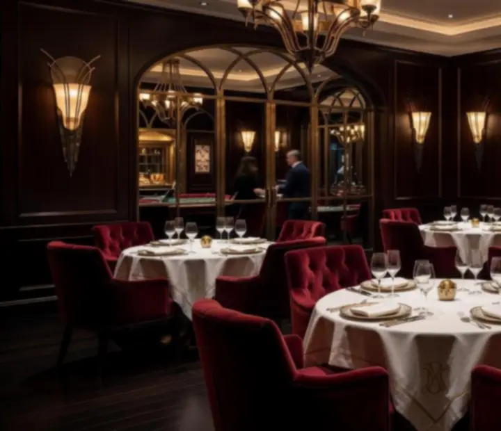 Salle de restaurant élégante avec vue discrète sur le casino