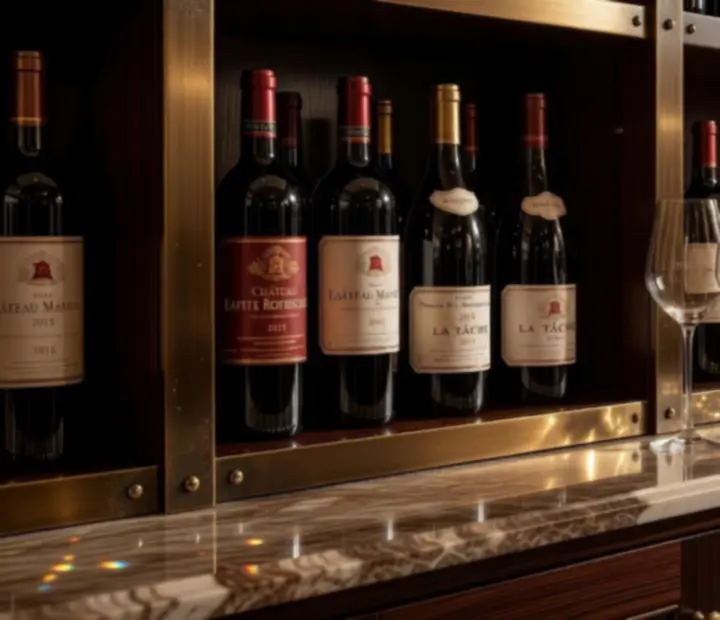 S&eacute;lection de vins raffin&eacute;s dans une cave &eacute;clair&eacute;e.